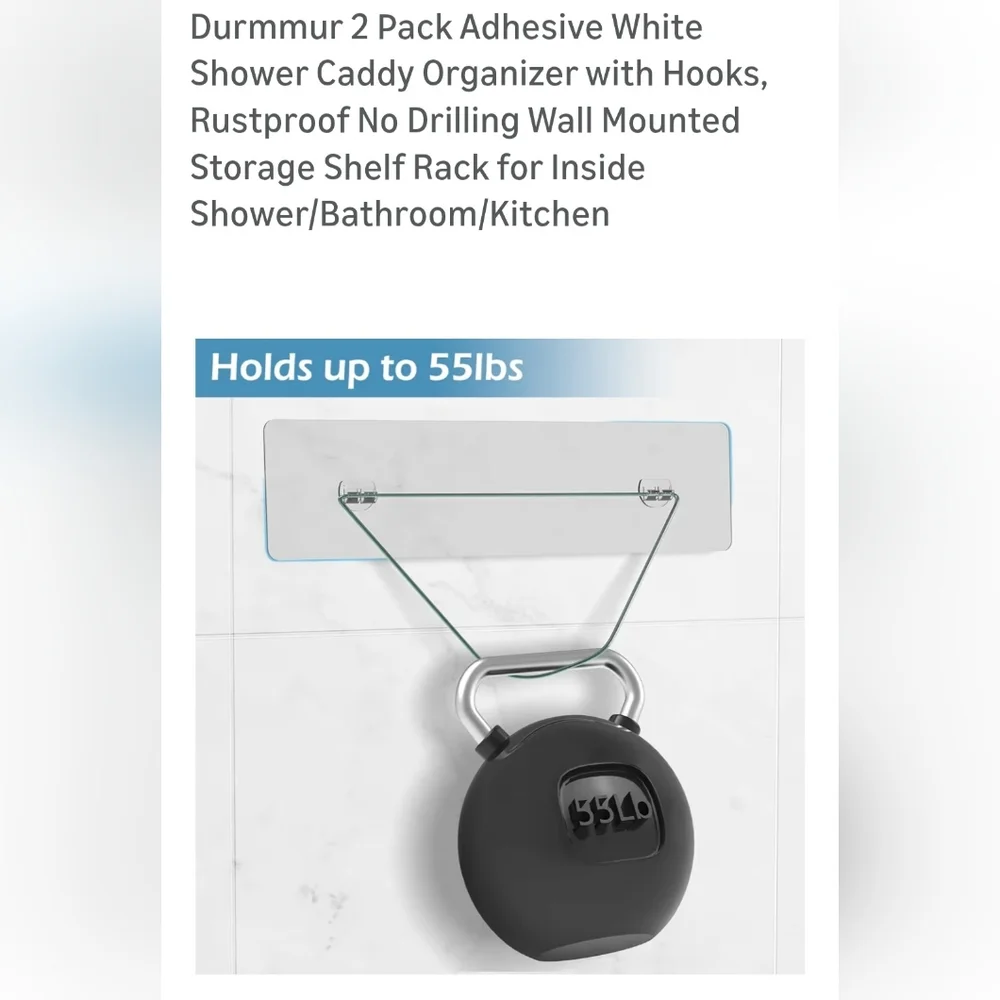White Shower Caddy Organizer with Hooks - 2 Pack
